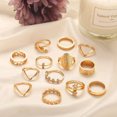 13 Piece Medallion Ring Set With Austrian Crystals 18K Gold Plated Ring ITALY Design